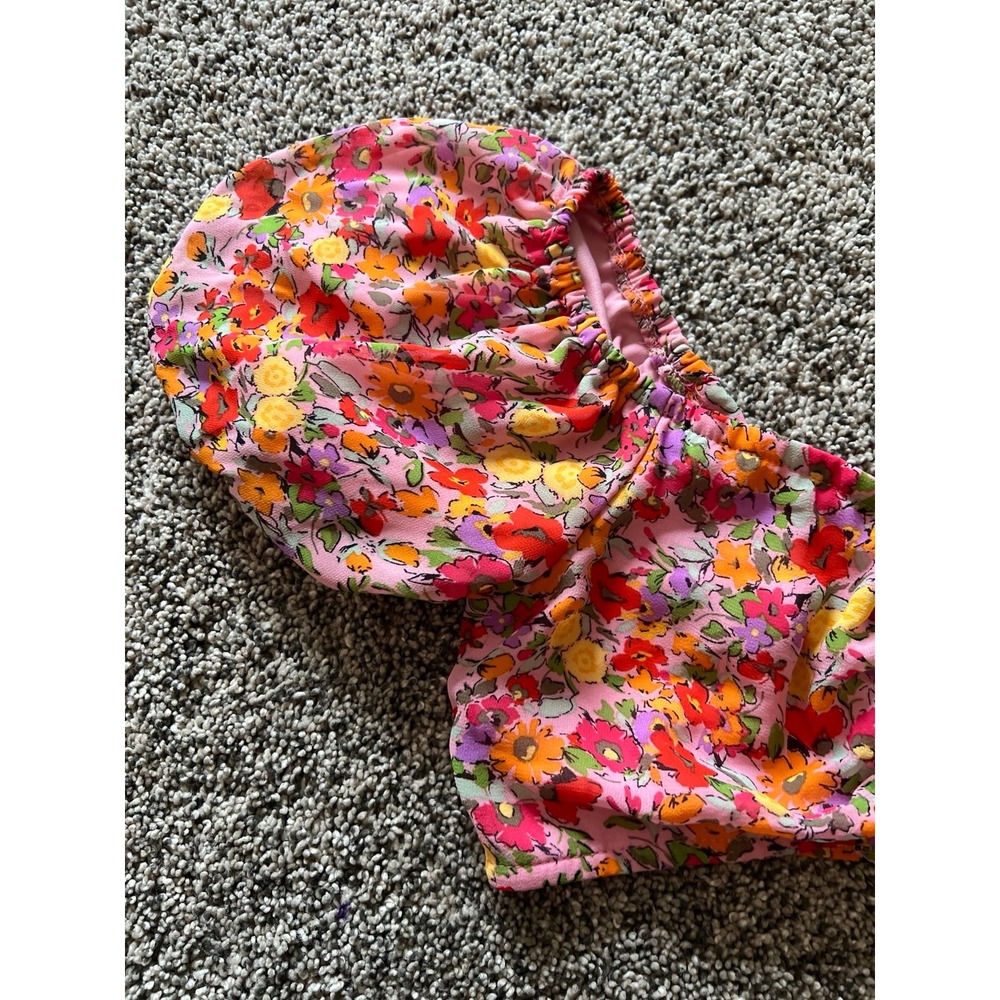 Wild Fable Puff Sleeve Keyhole Lace up Back pink Floral Bra Crop Top Size Medium - Picture 3 of 10